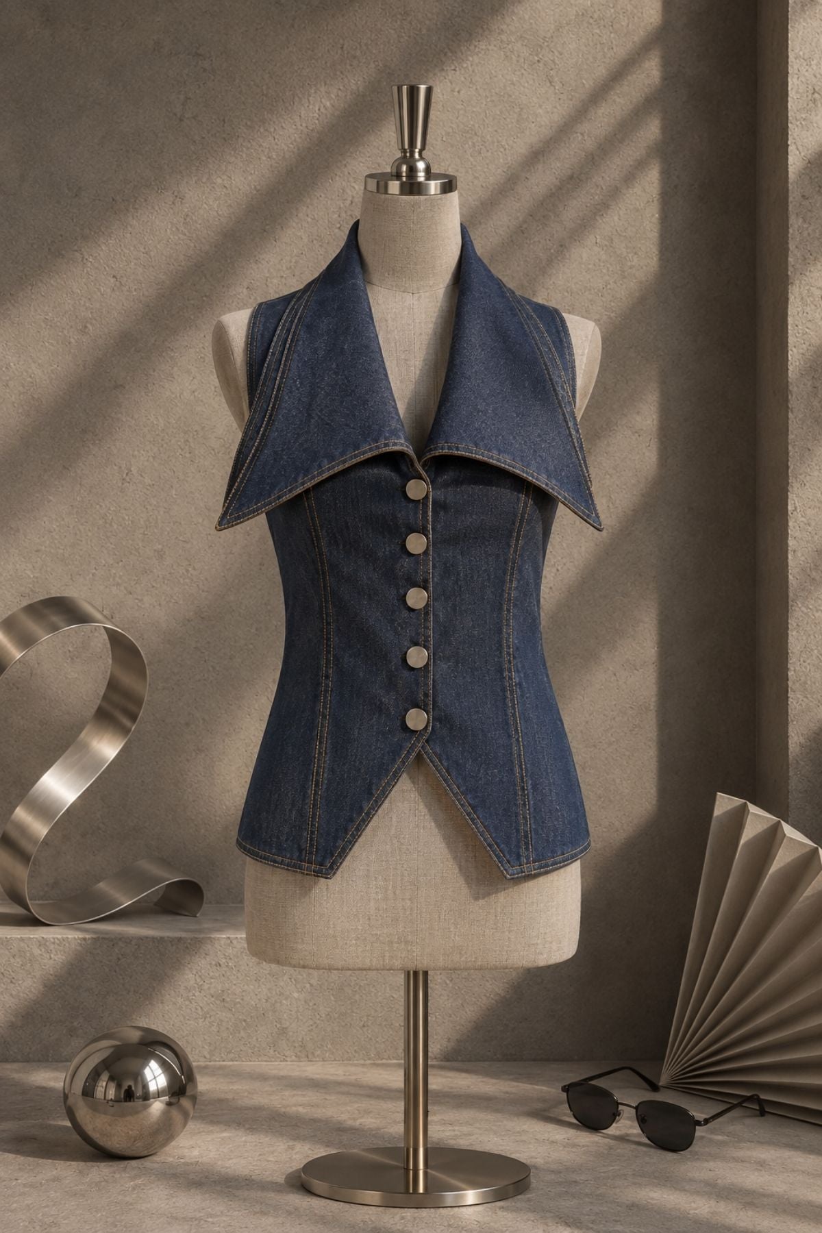 WIDE COLLAR WAISTCOAT TOP